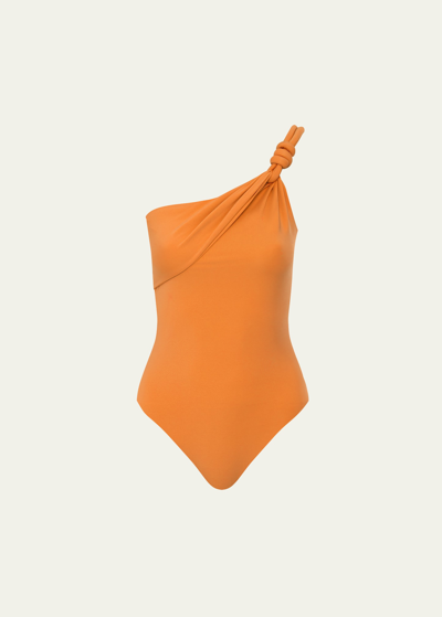 Maygel Coronel Tajiri Asymmetric One-piece Swimsuit In Orange Pepper