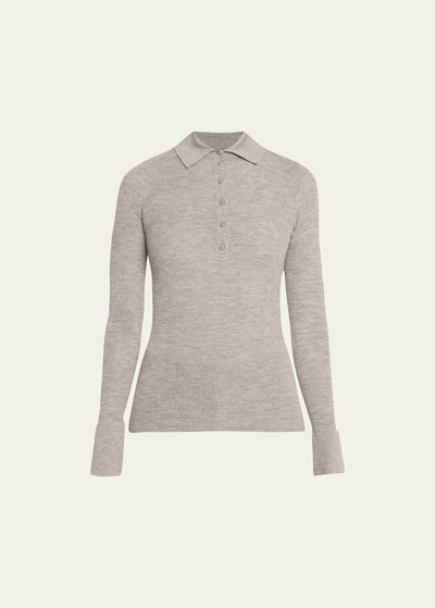 Sasuphi Ribbed Cashmere Polo Shirt In 0951 Medium Grey