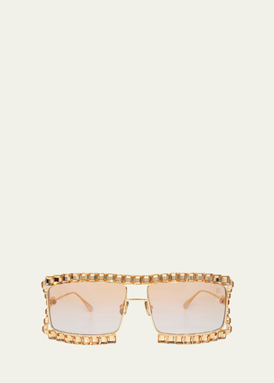 Anna-karin Karlsson Crystal Boo Titanium Square-shaped Aviator Sunglasses In Gold