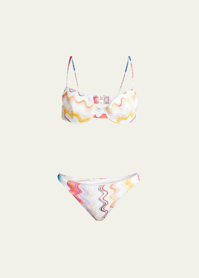 Missoni Zig-zag Knit Two-piece Bikini Set In Multicolor White