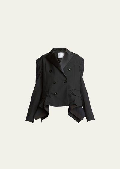 Sacai Blazer Jacket With Ruffled Hem Detail In Black