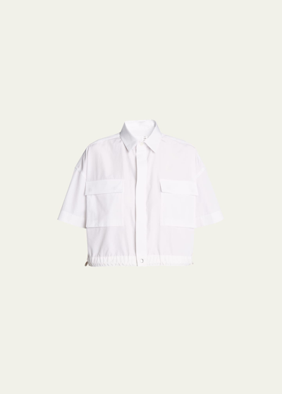 Sacai Cropped Button-front Shirt With Elastic Hem In Off White