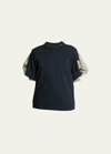 Sacai Contrasting-panel Jersey T-shirt In Navy X Lkhaki
