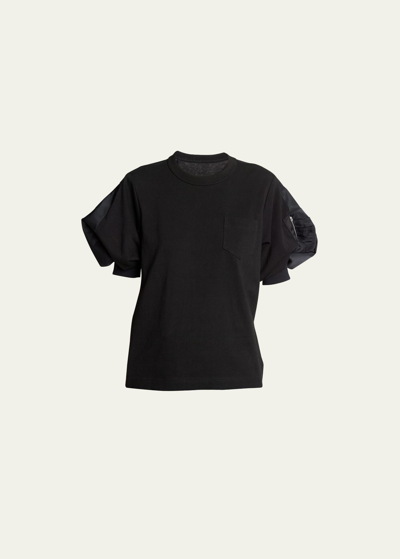 Sacai Nylon Twill Bomber Jacket Sleeve T-shirt In Black