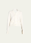 Sacai Laser-cut Embroidered Back Knit Cardigan In Off White