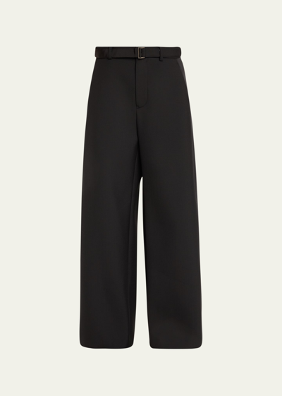 Sacai Belted Wide Leg Trousers In Black