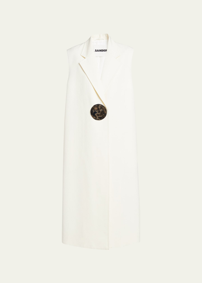 Jil Sander Long Vest With Hammered Buckle In Chalk