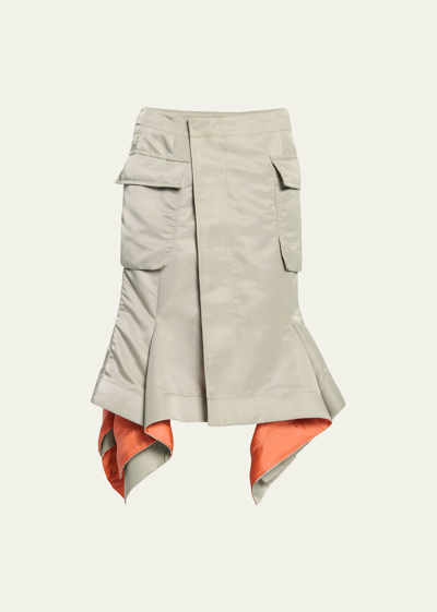 Sacai Nylon-twill Flare Hem Midi Skirt In Light Khaki