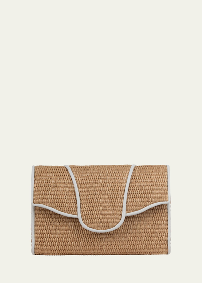 Liselle Kiss Allie Raffia & Leather Clutch Bag In Natural White