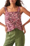 FAHERTY FAHERTY PACIFICA FLORAL SQUARE NECK LINEN BLEND TANK