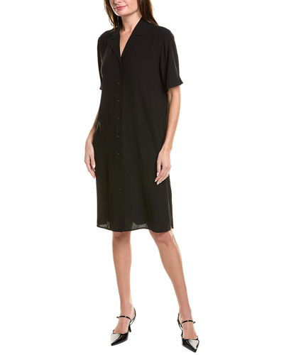 Eileen Fisher Notch Collar Silk Shirtdress In Black