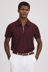 Reiss Floyd Textured Slim Fit Quarter Zip Polo Shirt In Bordeaux