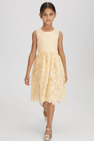 Reiss Daia - Lemon Teen Fit-and-flare Lace Dress, Uk 13-14 Yrs