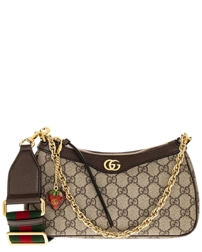 Gucci Ophidia Gg-supreme Canvas And Leather Shoulder Bag In Beige