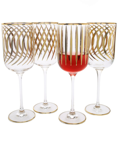 Alice Pazkus Set Of 4 Mix And Match Water Glasses With 24k Gold Design In Clear