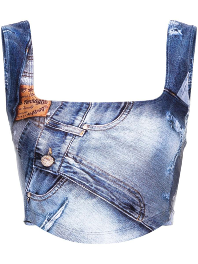 Chiara Ferragni Graphic-print Cropped Top In Blue