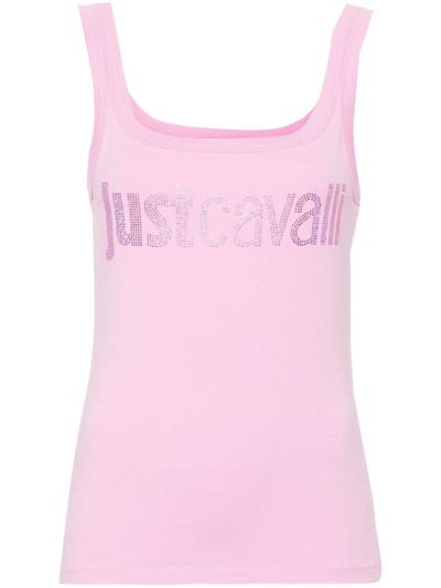 Just Cavalli Rhinestone-logo Top In Pink