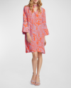 Robert Graham Brenna Floral-print Bell-sleeve Midi Dress In Pink