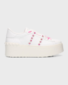 Valentino Rockstud Untitled Platform Sneaker In Bianco/ivory/pink