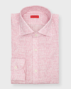 Isaia Men's Linen Basketweave-print Sport Shirt In Pink