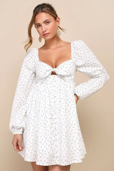 Lulus Exceptional Sweetheart White Floral Cutout Babydoll Mini Dress