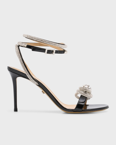 MACH&MACH CRYSTAL EMBELLISHED LEATHER DOUBLE BOW SANDALS