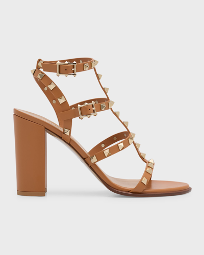 VALENTINO GARAVANI ROCKSTUD CAGED T-STRAP LEATHER SANDALS
