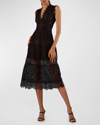 Cynthia Rowley Sleeveless Tiered Lace Midi Dress In Black