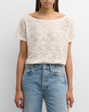 120% LINO SCOOP-NECK FLORAL LACE TEE