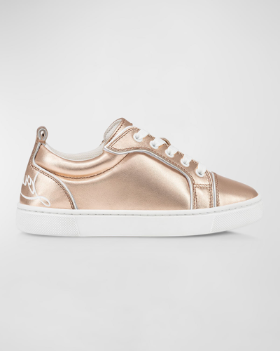 CHRISTIAN LOUBOUTIN GIRL'S FUNNYTO LOW-TOP METALLIC LEATHER SNEAKERS, TODDLERS/KIDS