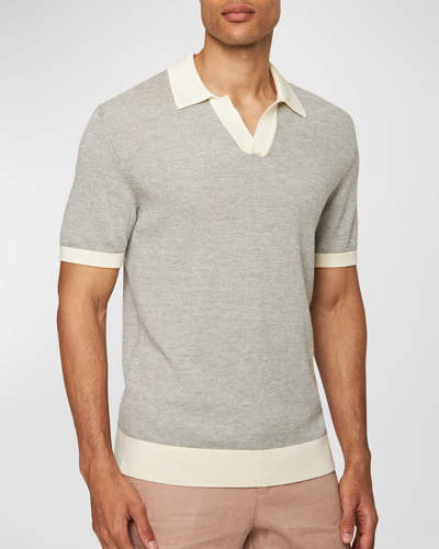 Orlebar Brown Horton Ribbed-trim Wool And Cotton-blend Polo Shirt In White Sand/grey M