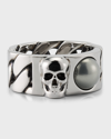 ALEXANDER MCQUEEN MEN'S PEARL AND SKULL CHAIN RING IN ANTIQUE SILVER