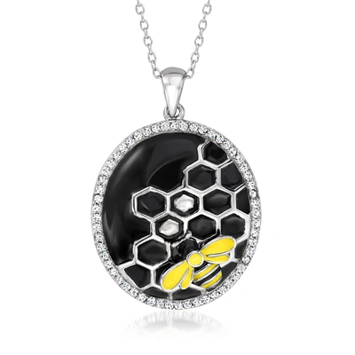 Ross-simons White Topaz And Multicolored Enamel Bumblebee Pendant Necklace In Sterling Silver In Black