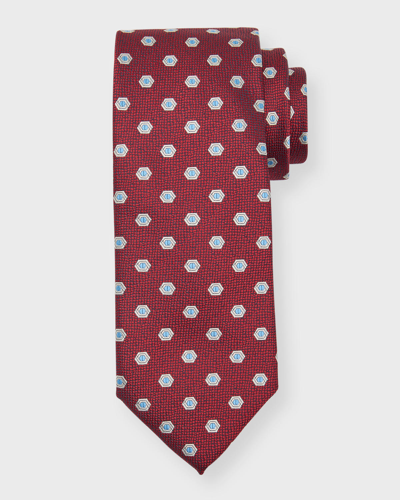 Canali Men's Hexagon Silk Jacquard Tie In Red