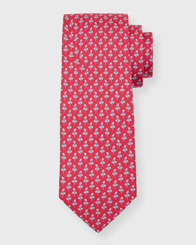 Ferragamo Men's Silk Fish-print Tie In Rosso