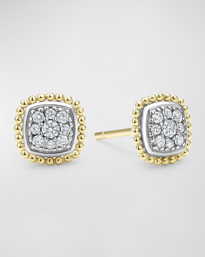 Lagos Two Tone Caviar Diamond Stud Earrings In Silver