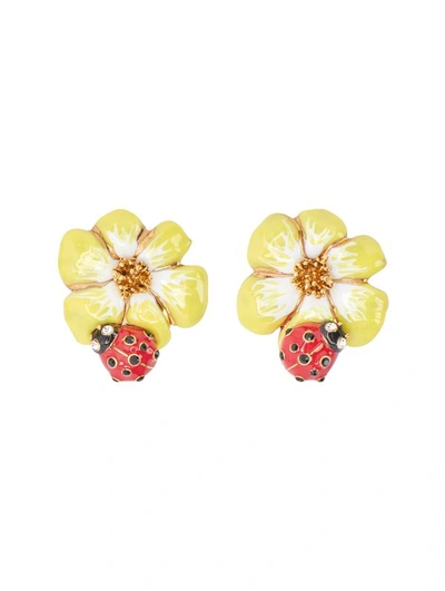 Oscar De La Renta Ladybug Flower Earrings In Yellow