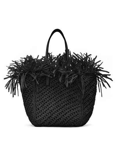 OSCAR DE LA RENTA SMALL RAFFIA CROCHET SQUARE TOTE