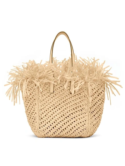 Oscar De La Renta Small Raffia Crochet Square Tote In Natural