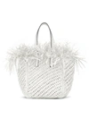 OSCAR DE LA RENTA SMALL RAFFIA CROCHET SQUARE TOTE