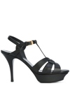 Saint Laurent Black Tribute Sandals With Patent Leather Platfom In Nero