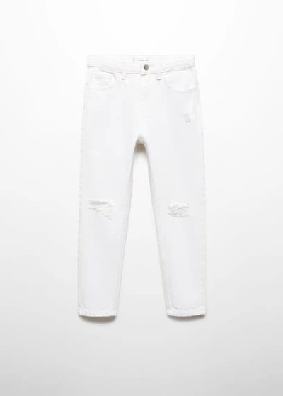 Mango Dad Decorative Ripped Jeans White