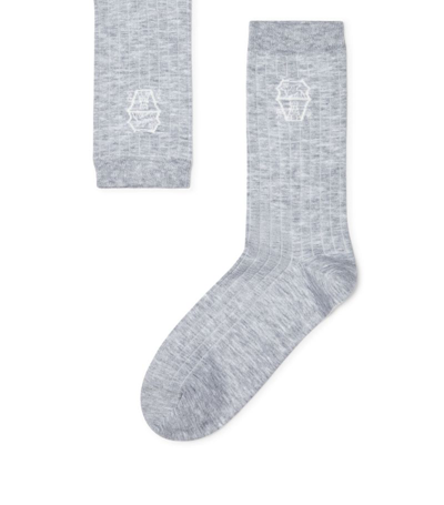 Brunello Cucinelli Cotton Logo Socks In Grey