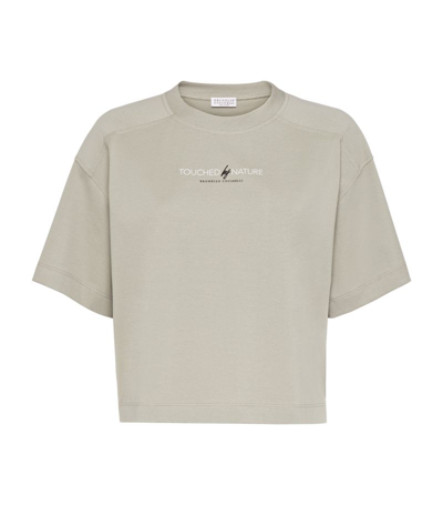 Brunello Cucinelli Lightweight Jersey Cropped Nature T-shirt In Olive