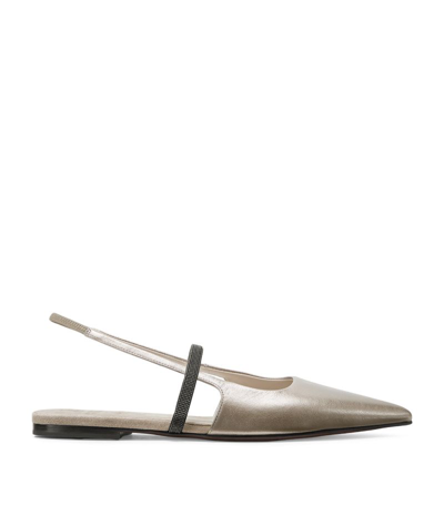 Brunello Cucinelli Pointed Toe Slingback Ballerinas In Beige