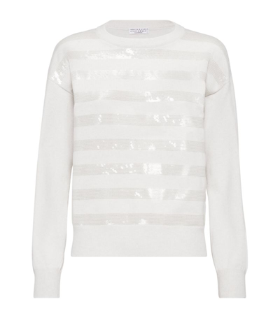 Brunello Cucinelli Cashmere Sequinned Sweater In White