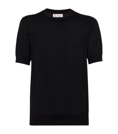 Brunello Cucinelli Cotton-silk Knitted T-shirt In Black