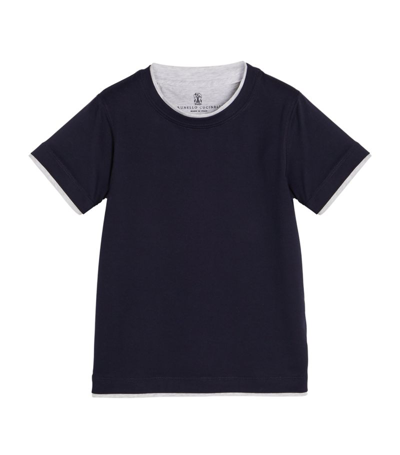 Brunello Cucinelli Kids' Cotton Layered T-shirt (4-12+ Years) In Blue