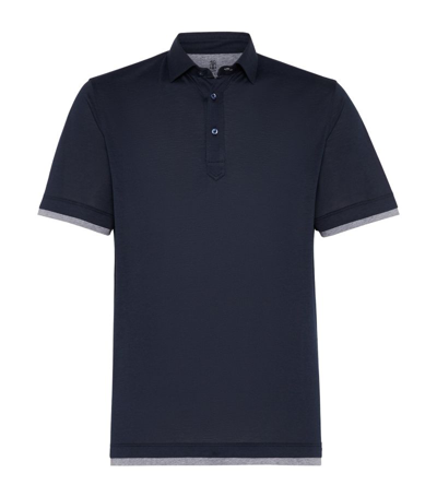 Brunello Cucinelli Silk-blend Faux-layered Polo Shirt In Blau