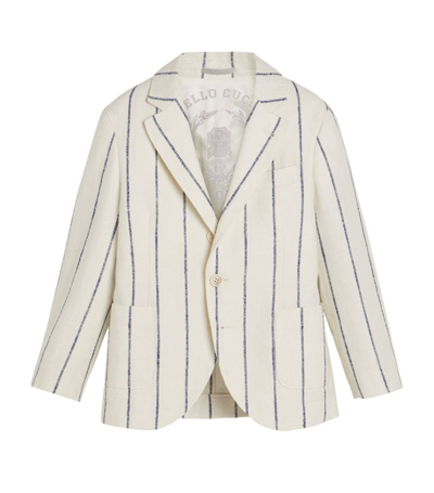 Brunello Cucinelli Kids' Chalk-stripe Blazer (4-12+ Years) In 白色